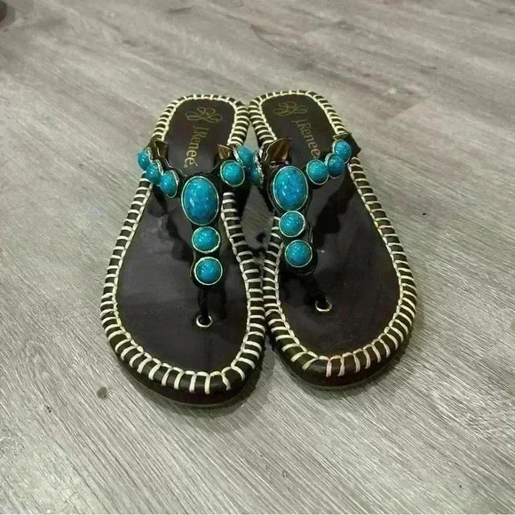 NWOB J. Renee Sandal Brown Blue Stone Wedges Women’s Size 7.5 - Picture 4 of 7